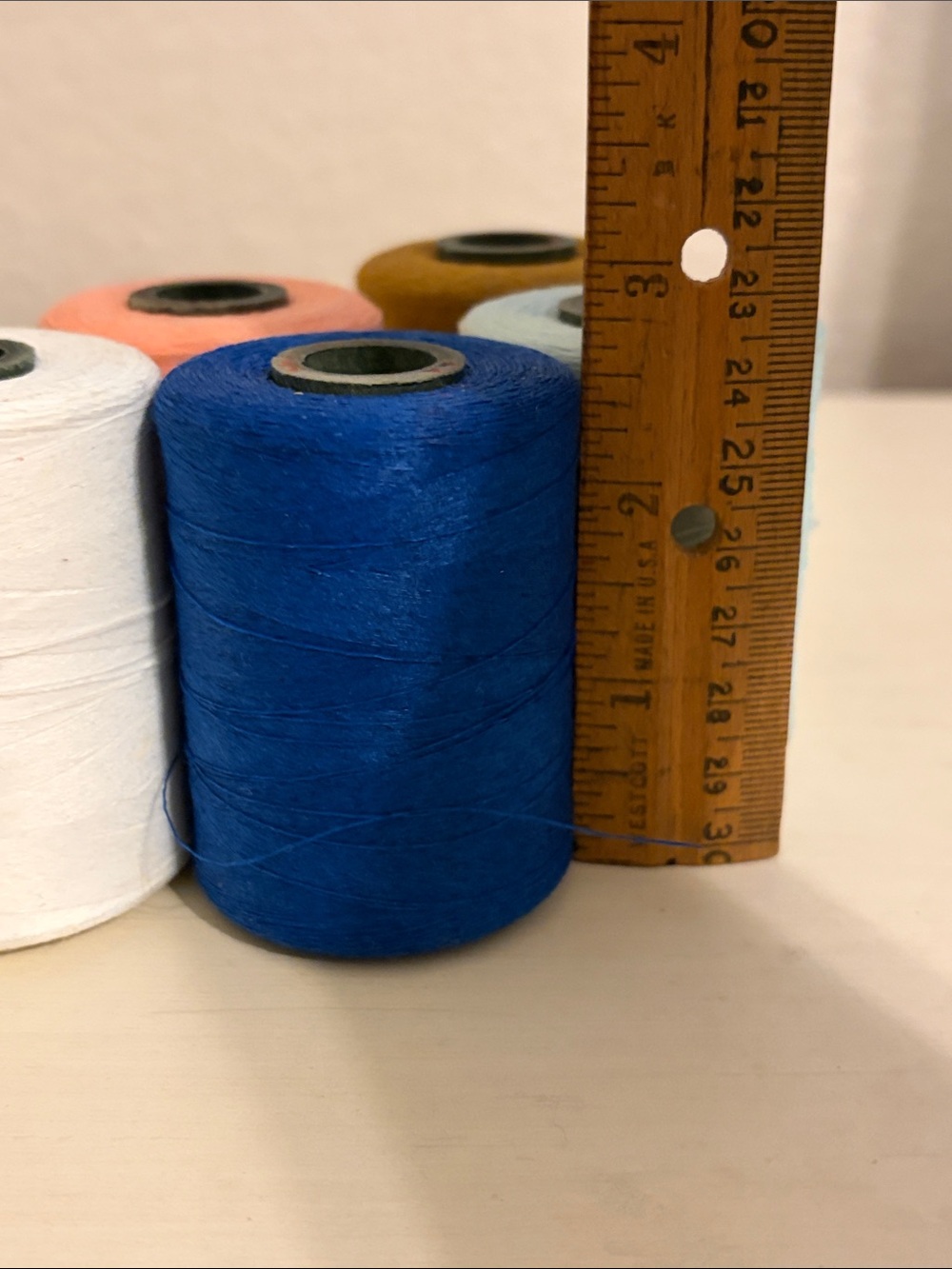 Lot of 5 Sewing Quilting Thread Brown, White, Dark Blue, Light Blue, Pink